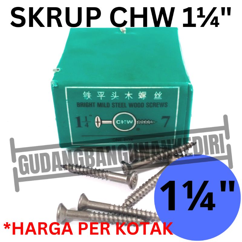 sekrup skrup kayu chw 1 1/4 inch 1.25 inch (+) wood screws chw 1 1/4&quot;
