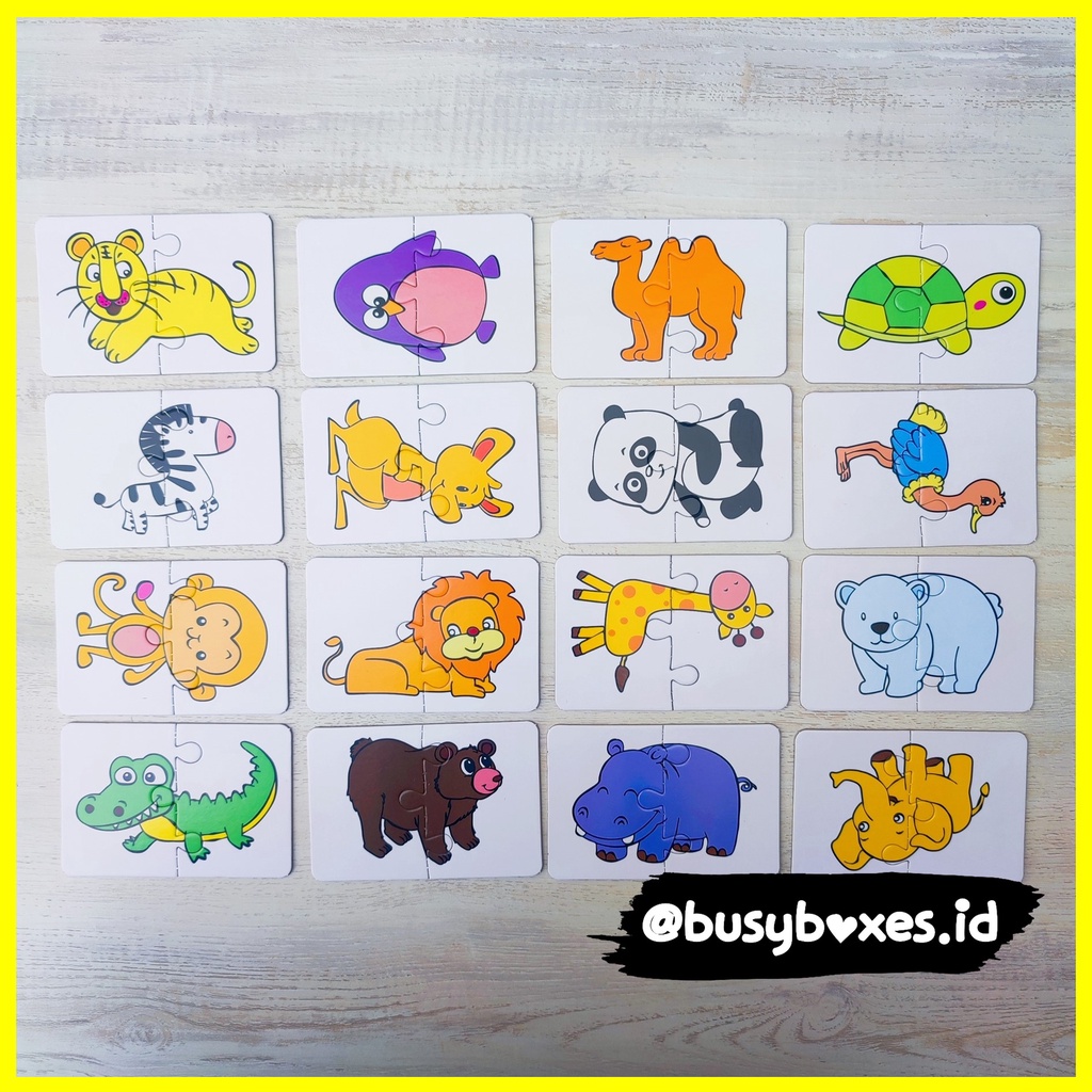 Busyboxes.id Mainan edukasi Puzzle Kayu  hewan binatang jigsaw lucu wooden puzzle 2 keping wooden toys