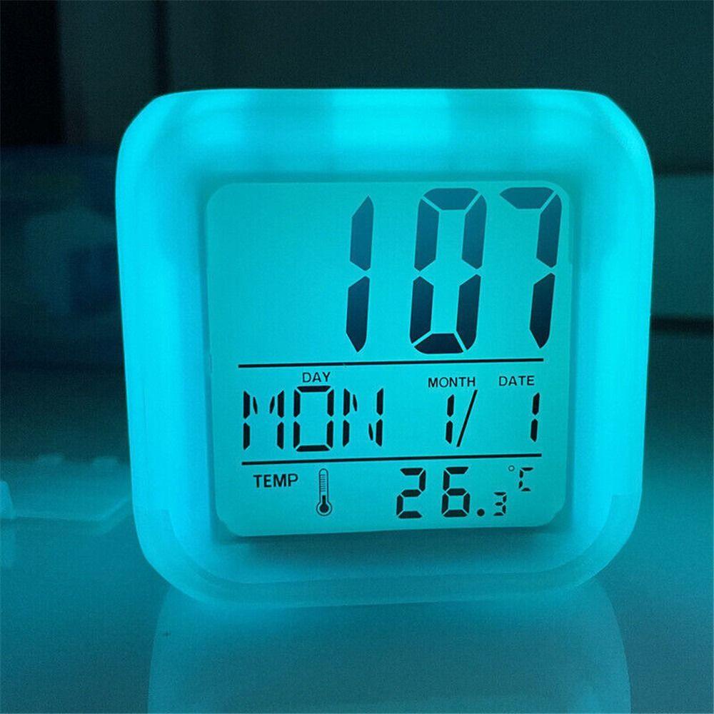 R-flower Jam Weker LED Meja Samping Tempat Tidur Anak 7warna Digital Night Light