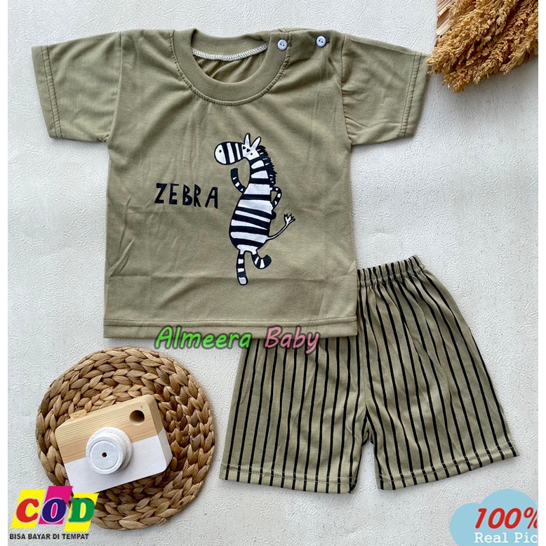 Nanaku Baby - Setelan Baju Bayi Lengan Pendek Karakter Zebra Usia 3-12 Bulan