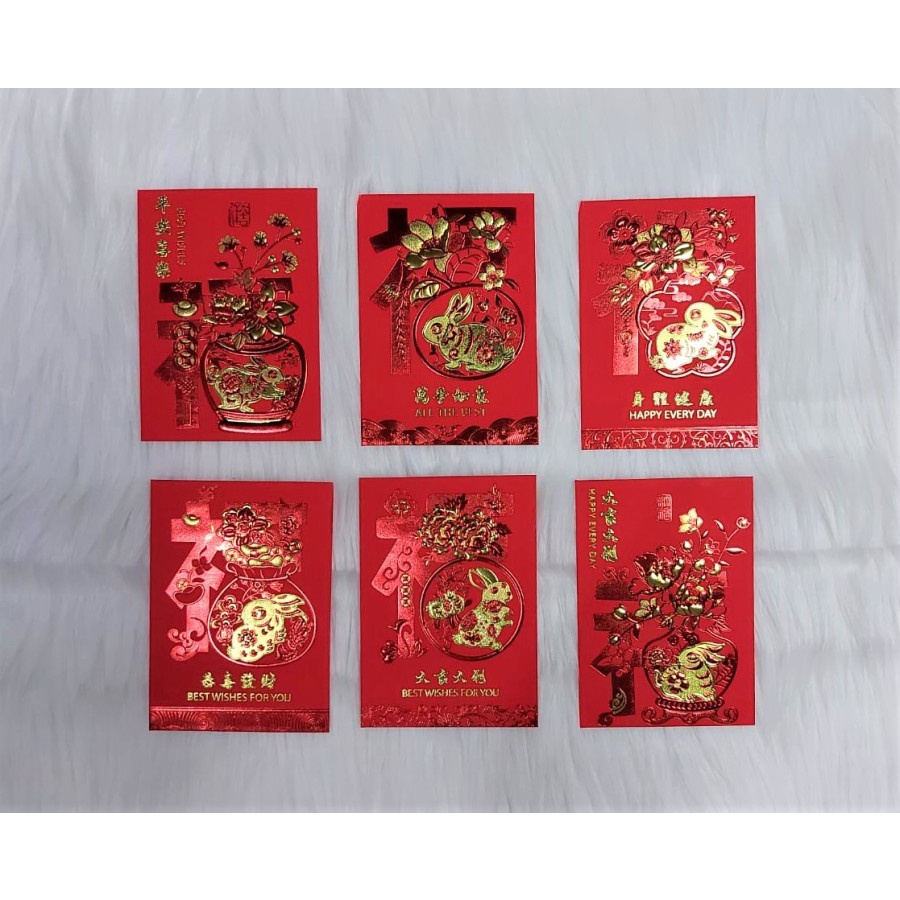 

Angpao Imlek Shio Kelinci Terbaru Termurah Ukuran standar Premium LL2081 bahan kertas dove kilap emas beremboss sepack isi 6 lembar limited edition