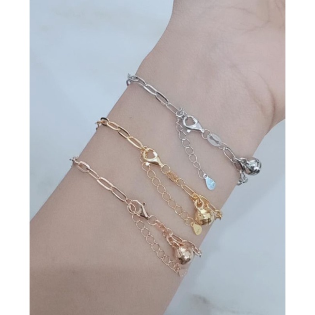 Gelang tangan koye rantai paperclip + di*R MP+ 1 bel /gelang perak asli silver 925 lapis emas/ gelang fashion wanita terbaru