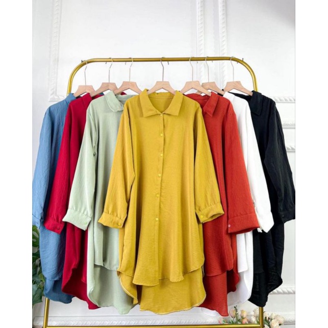 Fashion Baju Atasan Wanita Cewek // Baju Bluose Kemeja Ivana Tunik Polos Crinkle Airflow  // Pakaian