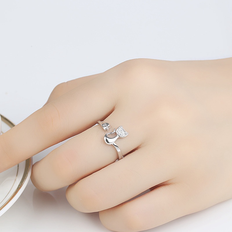Cincin Kucing Modis Dan Kreatif Dengan Pembukaan Yang Dapat Disesuaikan Tembaga Micro Set Zirkon Perhiasan Pribadi