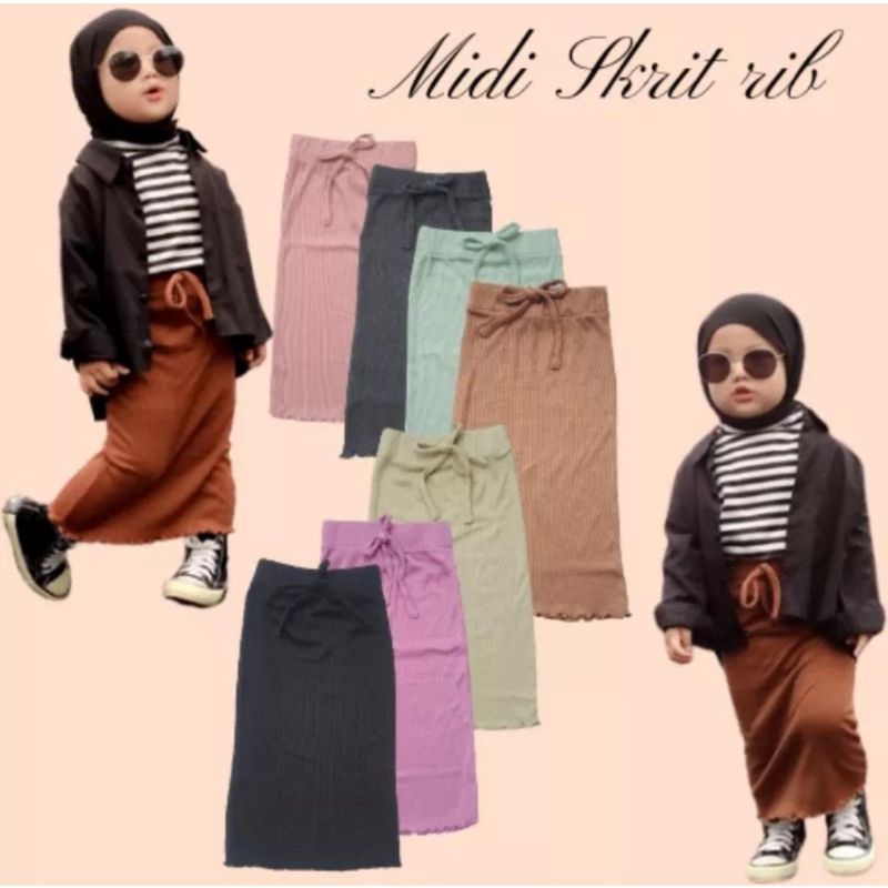 Rok Span Skirt Anak Perempuan Curly Ruffle Knit Tee | Bawahan Rok Span Anak Perempuan Bahan Knit Rib Halus Dan Lembut