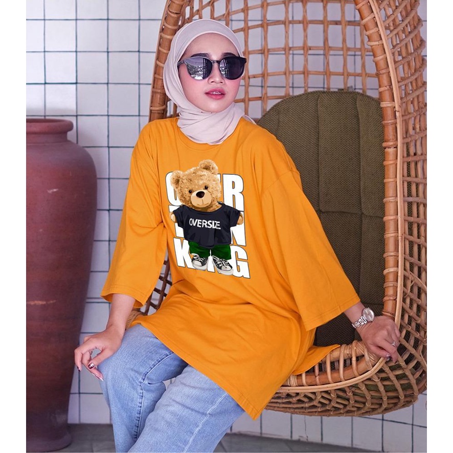 KAOS OVERSIZE TOP HIJAB WANITA BASIC DTF BEAR OVERSIZE / OVERSIZE SLIT BLOUSE GAMBAR DTF / DIGITAL PRINT