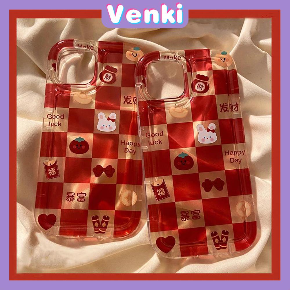 Case For iPhone 14 Pro Max TPU Soft Jelly Airbag Clear Case Red Checkerboard Cute Bunny Camera Protection Shockproof For iPhone 14 13 12 11 Plus Pro Max 7 Plus X XR