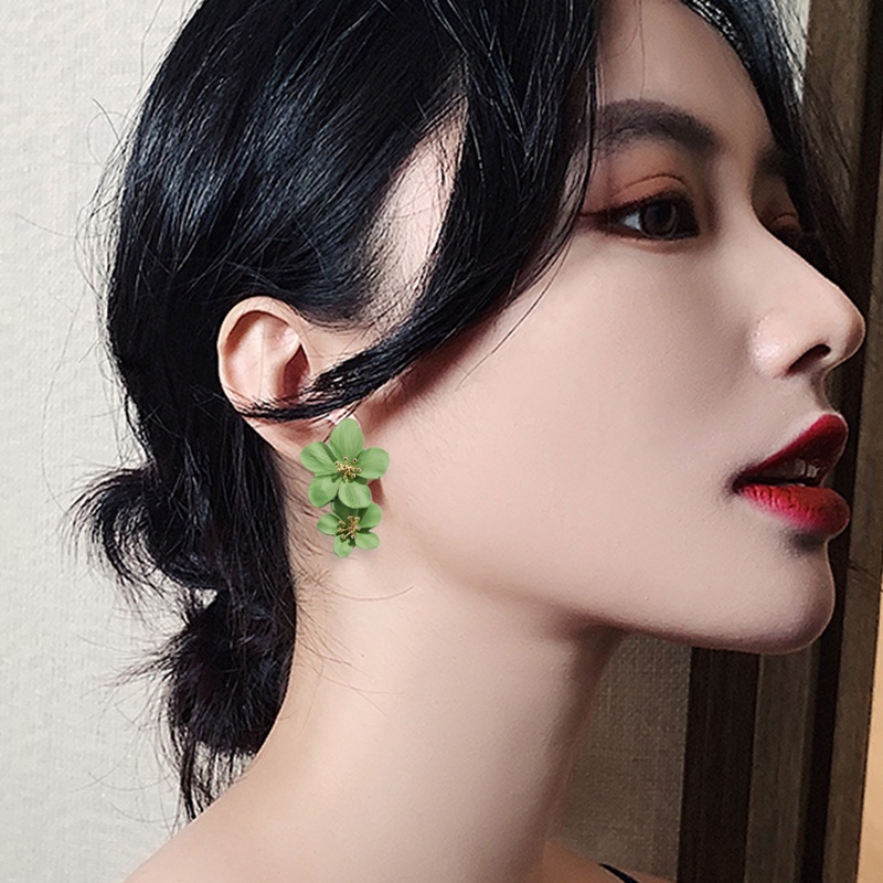 Fancyqube Anting Bunga Merah Untuk Wanita Lapisan Ganda Statement Gantung Pendientes Menjuntai Perhiasan Fashion Anting Kuning