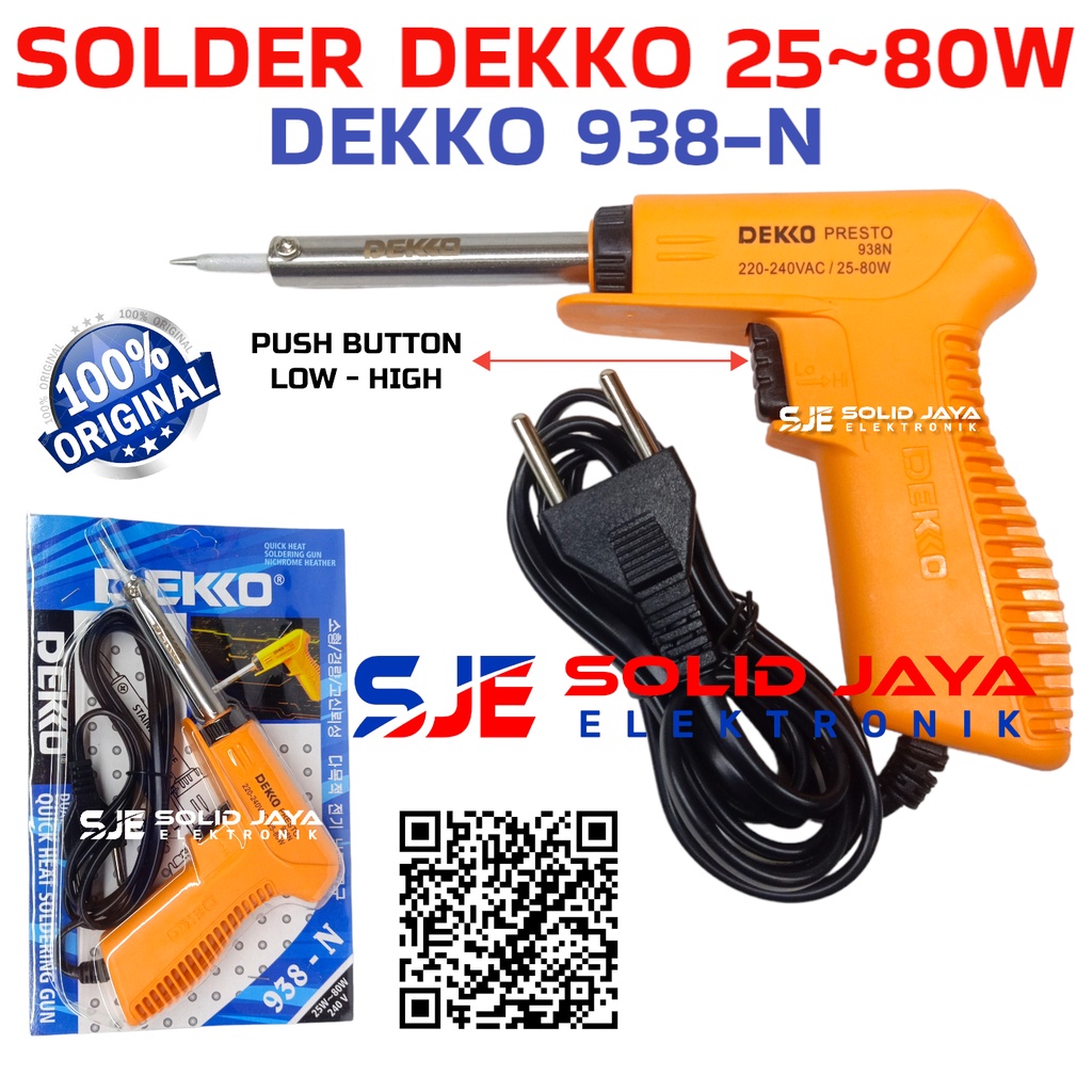 SOLDER DEKKO 938 25W 80W SOLDER TEMBAK GUN DEKO 938N 938-N TEMBAKAN SOLDERING IRON DEKO DEKK0938 DEKK0938N DEKO938 25 80 WATT 80WATT TEMBAKAN TEMBAK GUN SOLDER DUAL QUICK HEAT SOLDERING ASLI ORI ORIGINAL