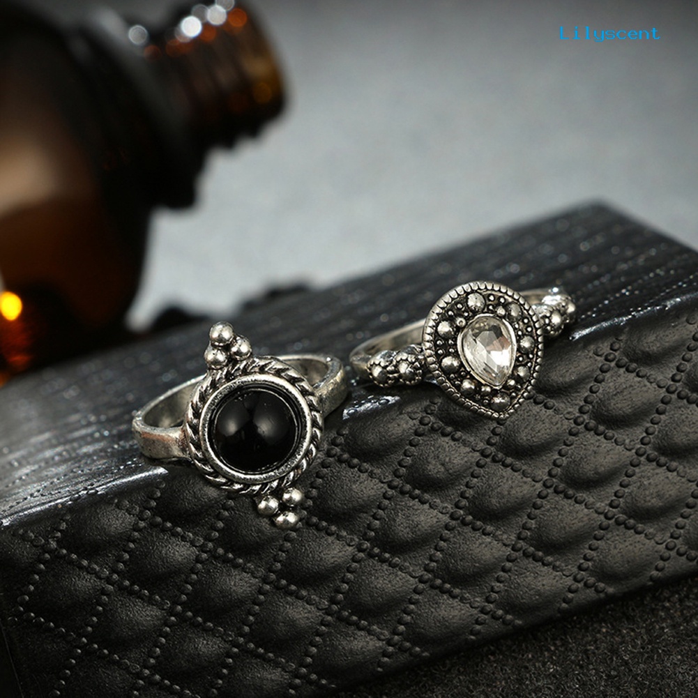 [LS]10Pcs Vintage Mahkota Pir Berlian Imitasi Wanita Knuckle Midi Jari Susun Rings