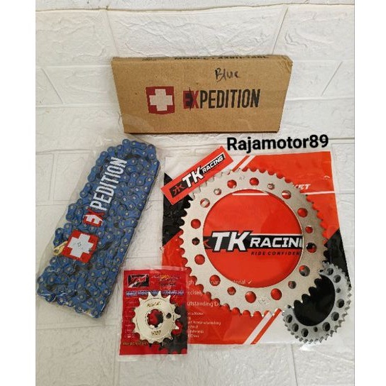 Gear set 428 TK racing Wr 155 set rantai Expedition Biru