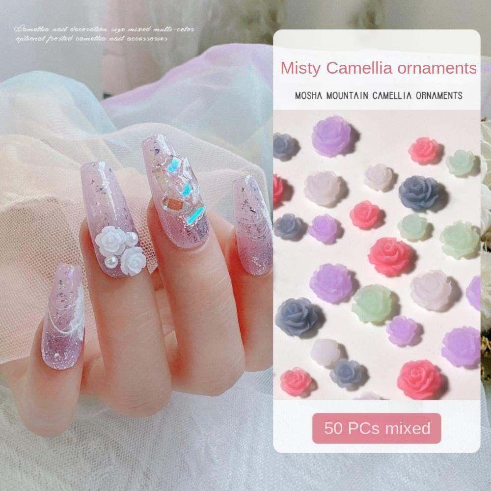 AUGUSTINA Agustina Camelia Hiasan Kuku Wanita Pesona Kuku Matte Camelia Nail Art Perhiasan Bunga Nail Drill