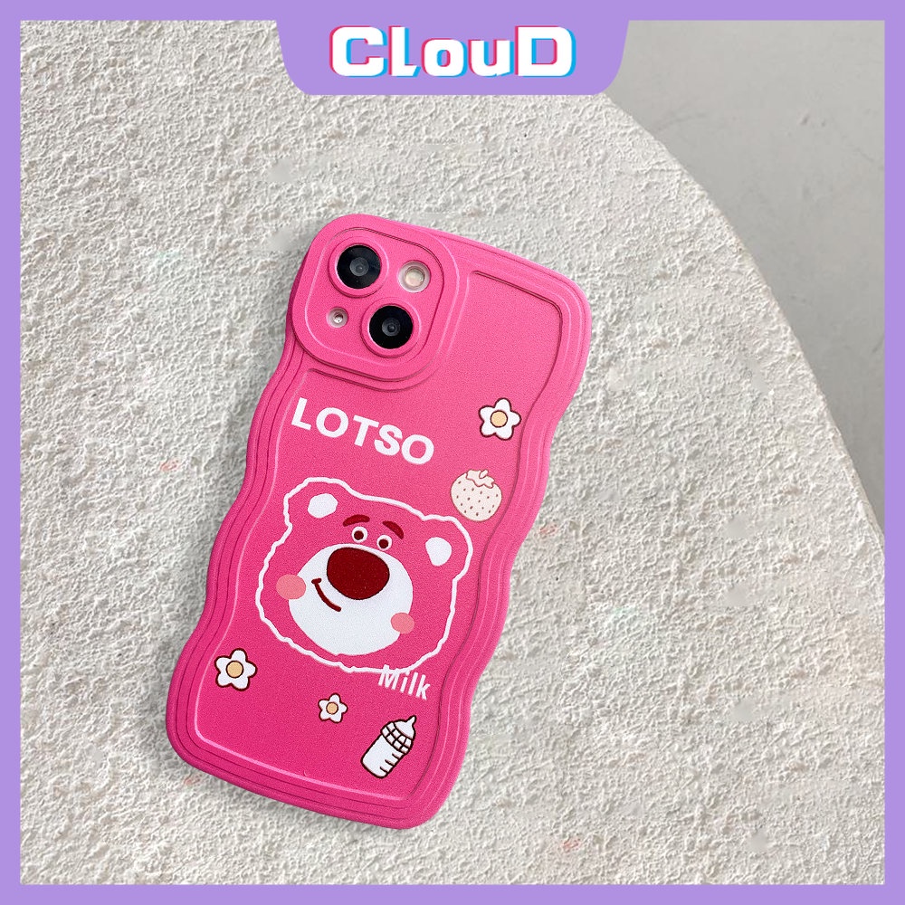 IPHONE Casing Ponsel Manyo Beruang Strawberry Lucu Kompatibel Untuk Iphone11 12 13 14 Pro Max 7Plus 6Plus XR X XS Max 6s 6 8 7 14 Plus SE 2020kartun Lovely StellaLou Wavy Edge Soft Tpu Cover