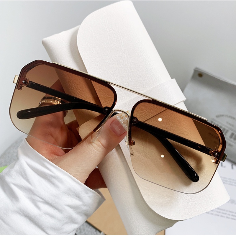 Kacamata Fashion Wanita Warna Gradien Setengah Bingkai Double Beam Shades