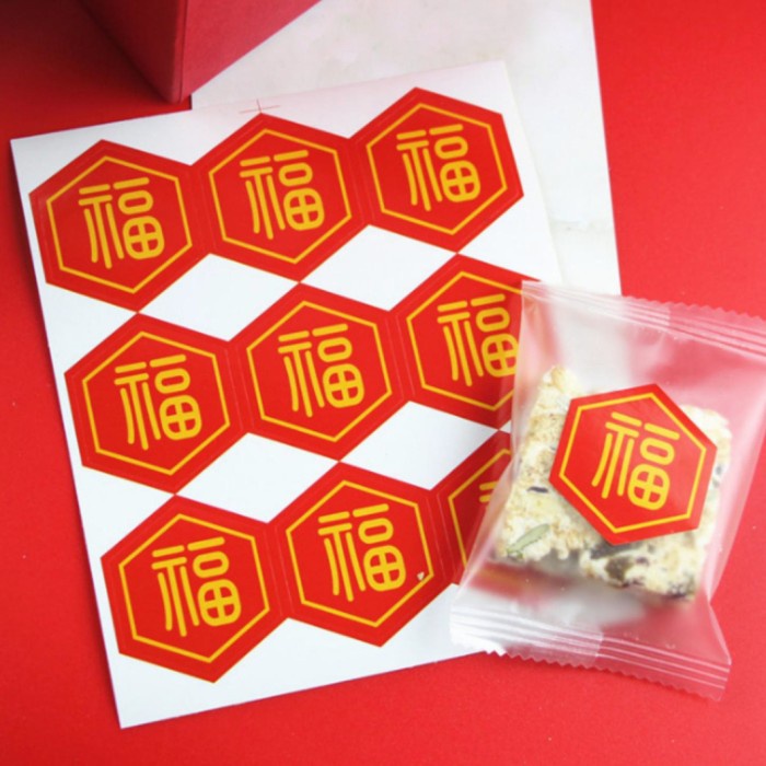 

9 pcs Sticker Fu Tahun Baru Imlek Label Stiker Fuk Hoki CNY Hexagonal 3,5 cm