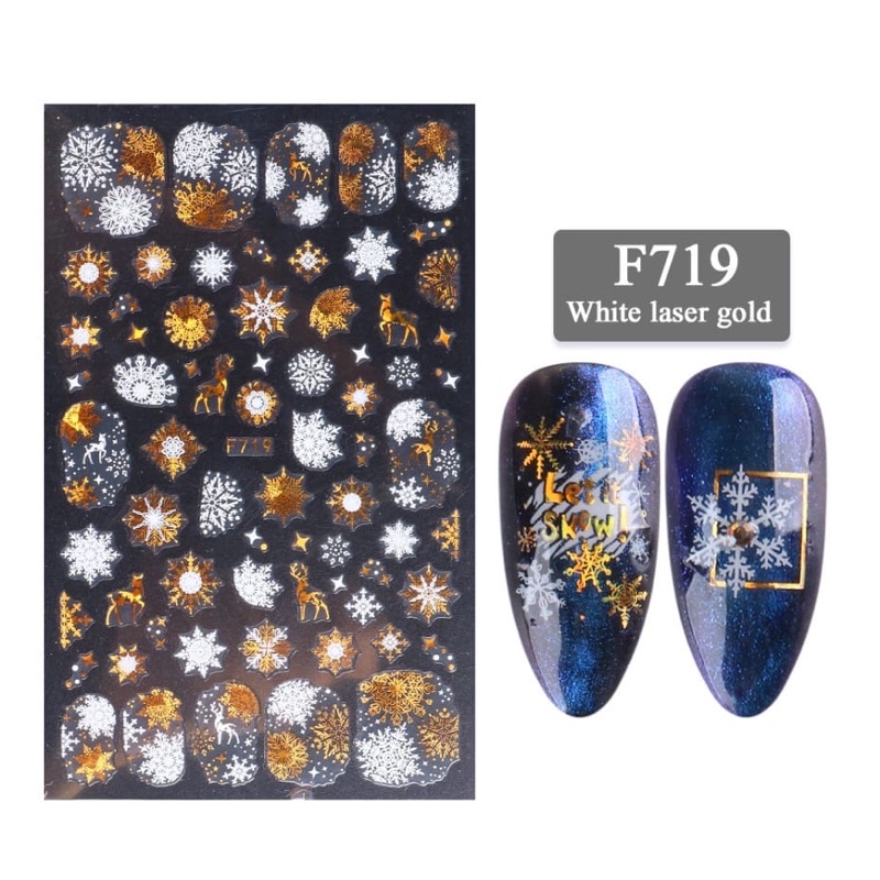 Stiker Kuku natal gold 3d Desain Snowflake Natal Warna Emas Untuk Dekorasi Nail Art