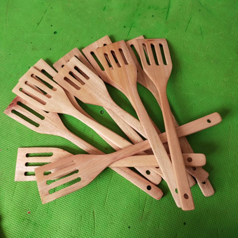 Sutil Spatula Kayu Lubang Panjang Kayu Mahoni