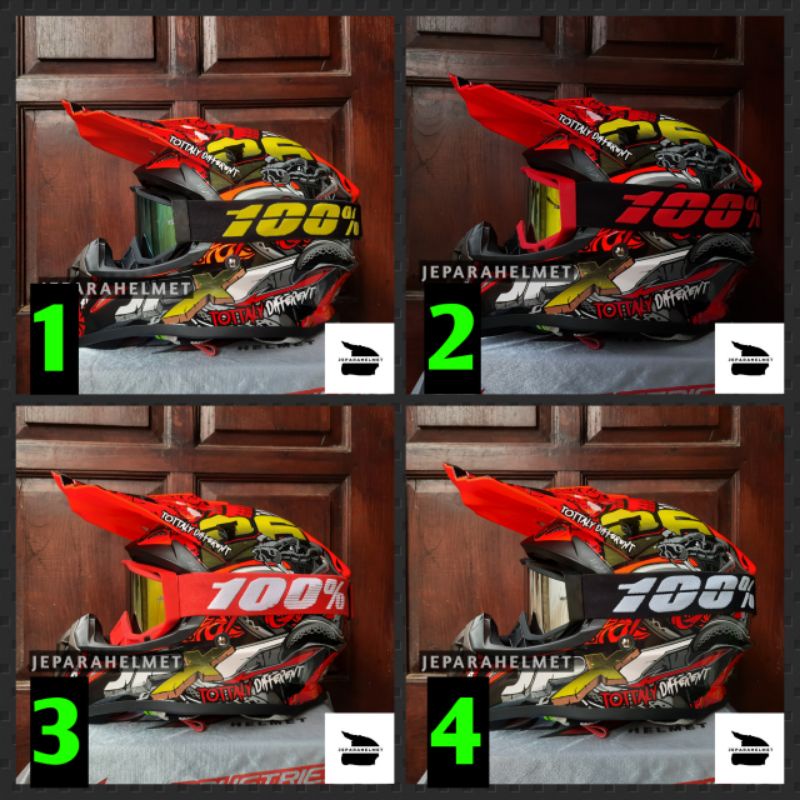 Helm JPX Cross Motif X16 Cobra Red Merah Fluo Gloss Plus Google Goggle 100 | JPX Cross X16 Red Fluo 