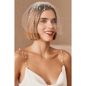 Simple Detachable Blusher Veil Pearls Face Veil Russian Tulle Cage Veil Birdcage Veil on the Face Mi