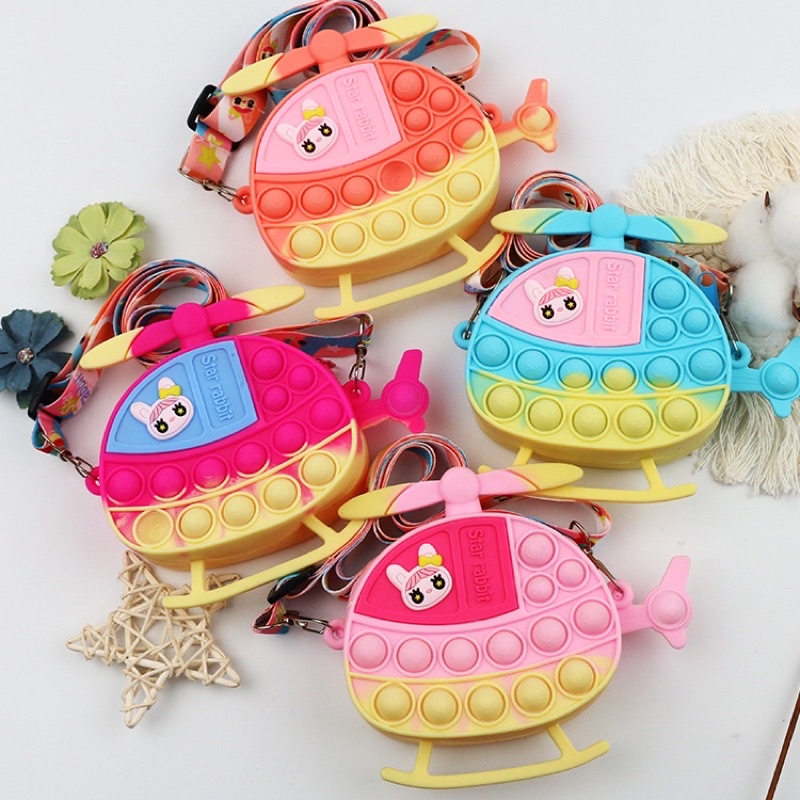 Tas Pop it Anak Lucu Import - Tas Selempang Anak Karakter - Tas Silikon Awet Kuat