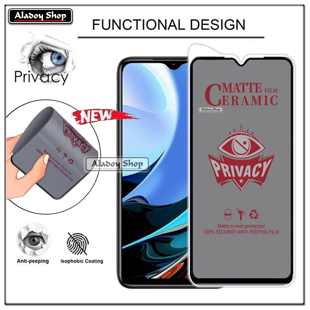 Tempered Glass Anti SPY Xiaomi Redmi 9T Anti Gores Privacy + Tempered Glass kamera dan Skin Carbon