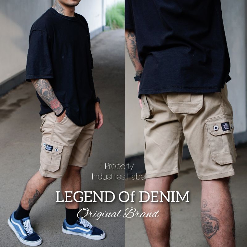 Legend Of Denim Dayrie Original celana cargo pendek pria celana cargo warna mocca LOD seri 4005