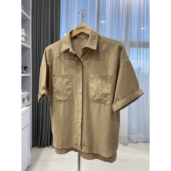 Oversized skirt Kemeja wanita kemeja kerja kemeja santai warna coklat brown Casual outfit