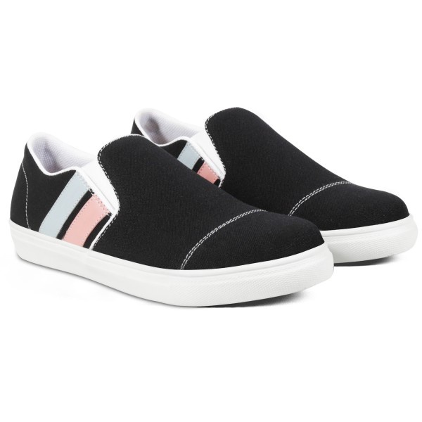 Sepatu Slip On Wanita Trendy V 1811 Brand Varka Sepatu Kets Wanita Kuliah Kerja Hangout - Hitam