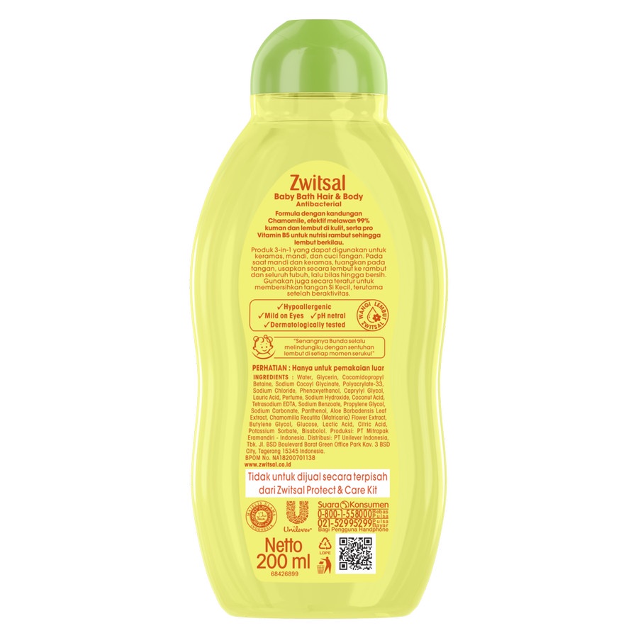 Zwitsal Hair &amp; Body Antibacterial 200ML