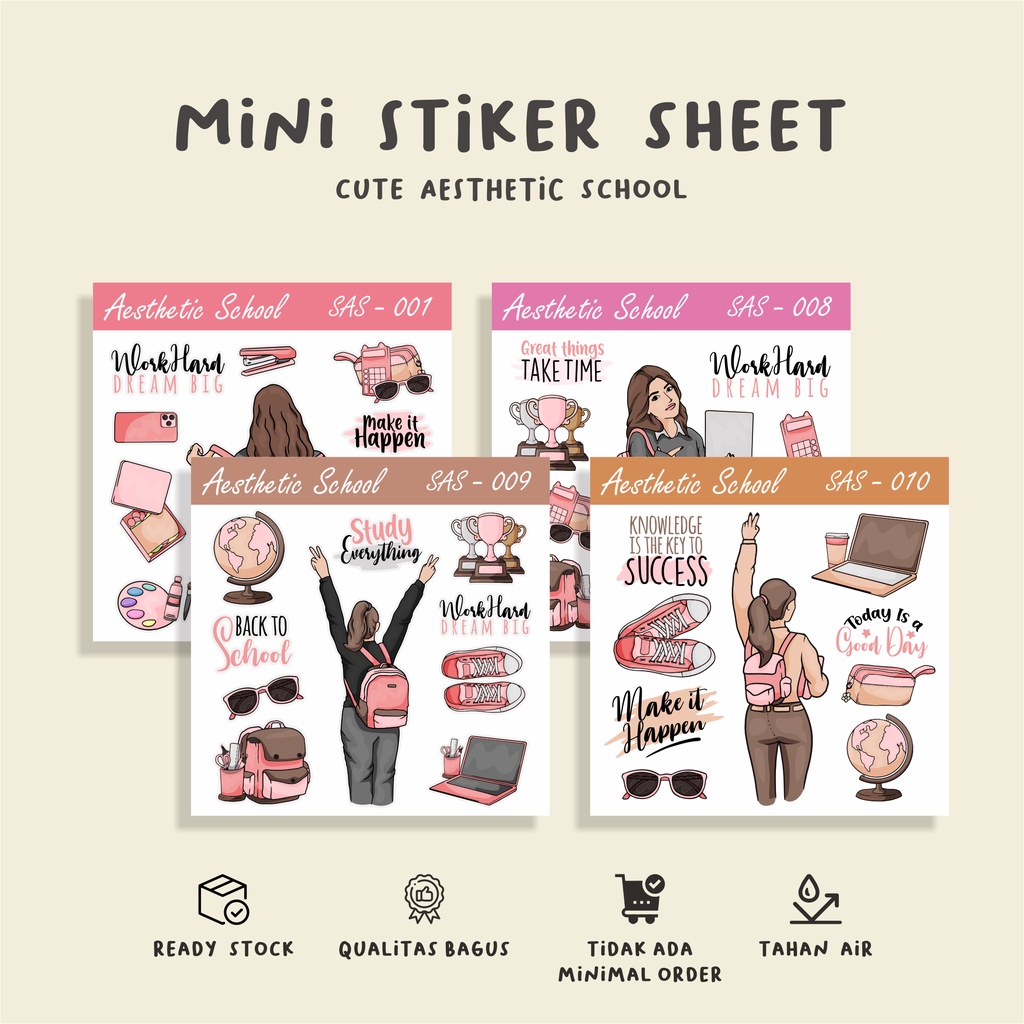 

( 10 pcs ) jual stiker sheet murah/ CUTE AESTHETIC SCHOOL/waterproff