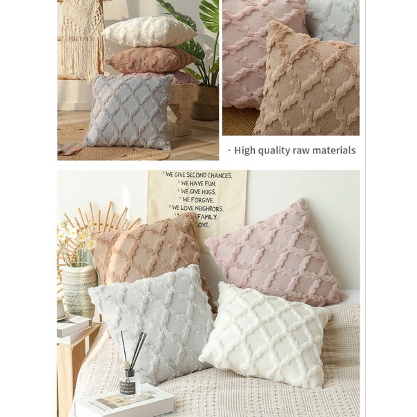 SARUNG BANTAL SOFA 45X45 CM BULU HALUS TIMBUL HOME DECOR NORDIC PQ