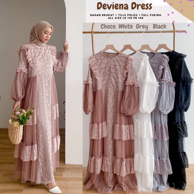 Deviena Dress Brukat Mix Tille Ld 110/Dress Brukat Kondangan/Dress Bridesmaid/Dress Pesta/Dress Tille Mewah/Dress Sage