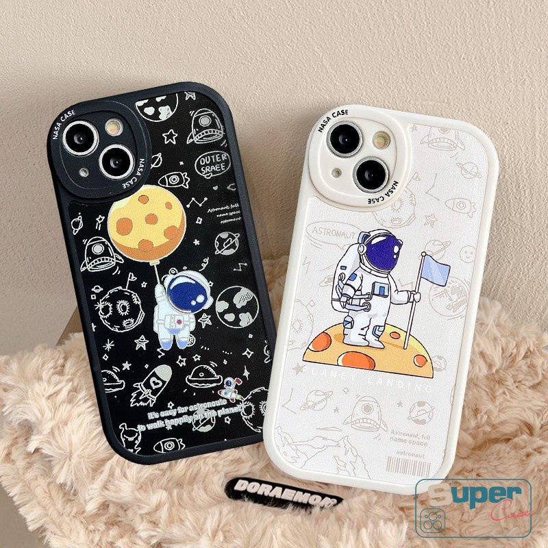 IPHONE Case NASA Kompatibel Untuk Iphone14 11 13 12 11 Pro Max14 Plus 6 6s 78 Plus XR X XS MAX SE 2020 Kartun Astronot Luar Angkasa Trendi Merek Lembut TPU Penutup Belakang