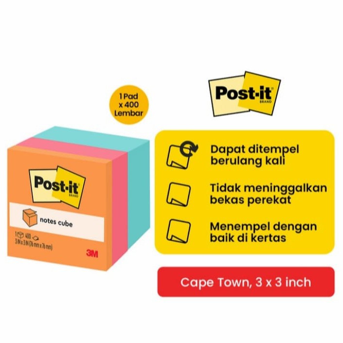 

Myhomey 3M Post-it Sticky Notes Cape Town 2059-AQ CPT 400lbr 3x3" memo 400lbr