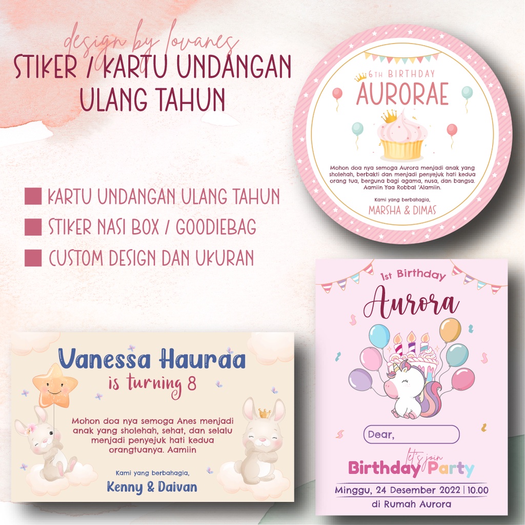 

Stiker / Kartu Ulang Tahun Anak / Undangan Ulang Tahun Princess