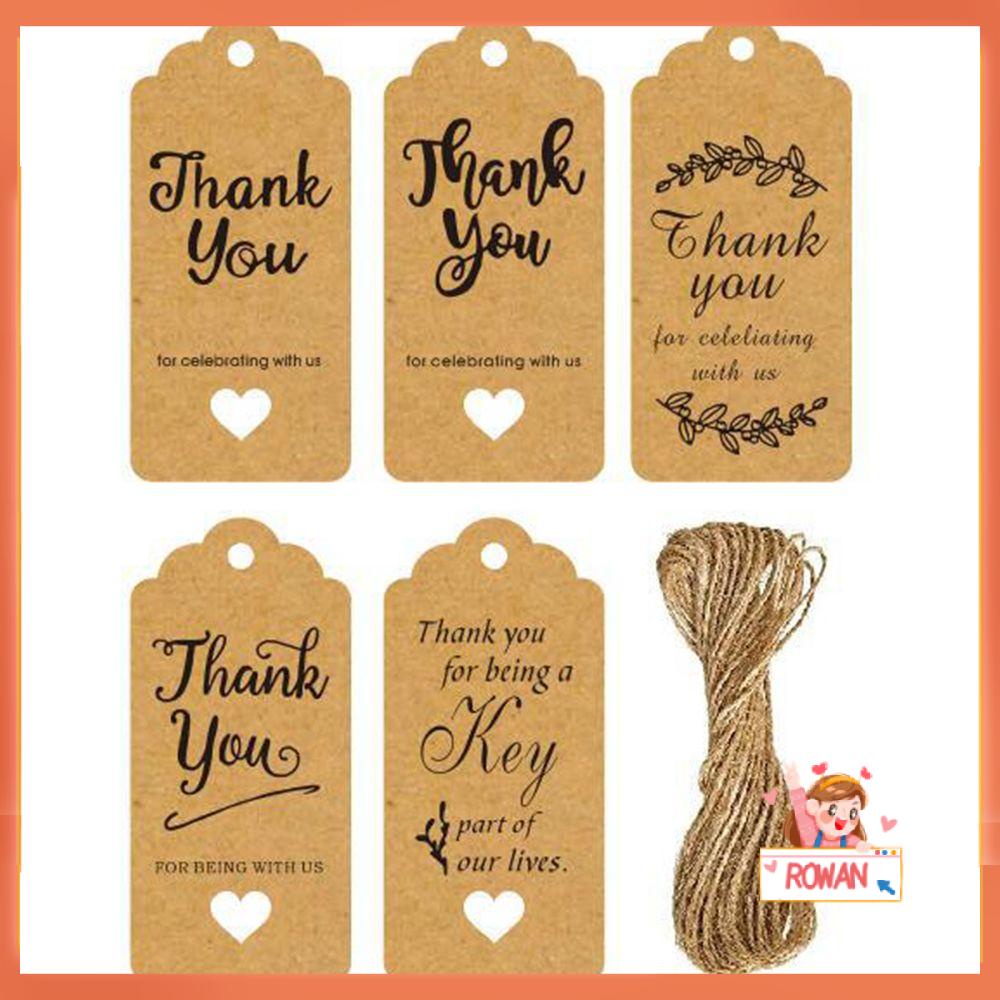 R-flower 48PCS Tag Ucapan Terima Kasih DIY Paket Hollow Hati Perlengkapan Pesta Kartu Kertas Kraft