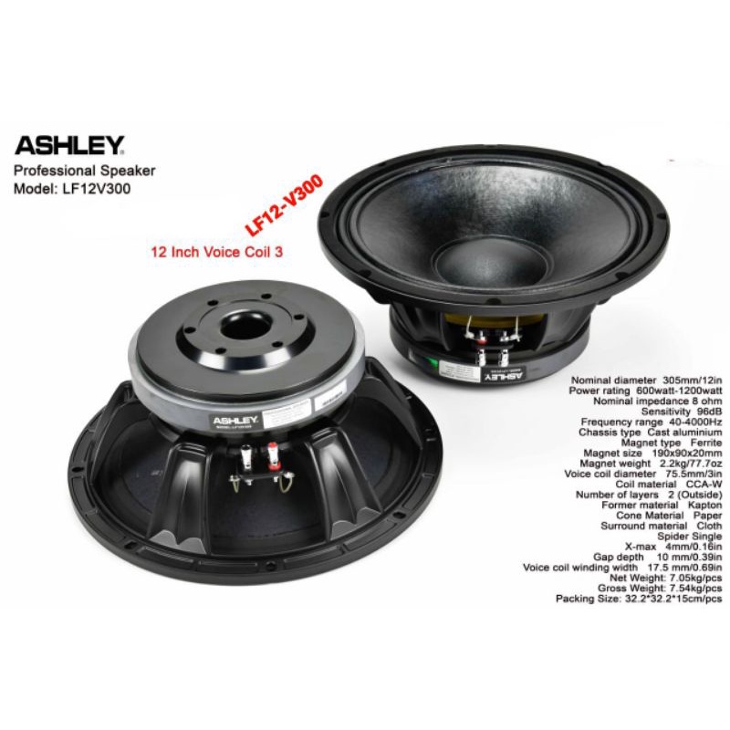 SPEAKER COMPONENT ASHLEY LF12V300 SPEAKER 12 INCH ORIGINAL 12V300