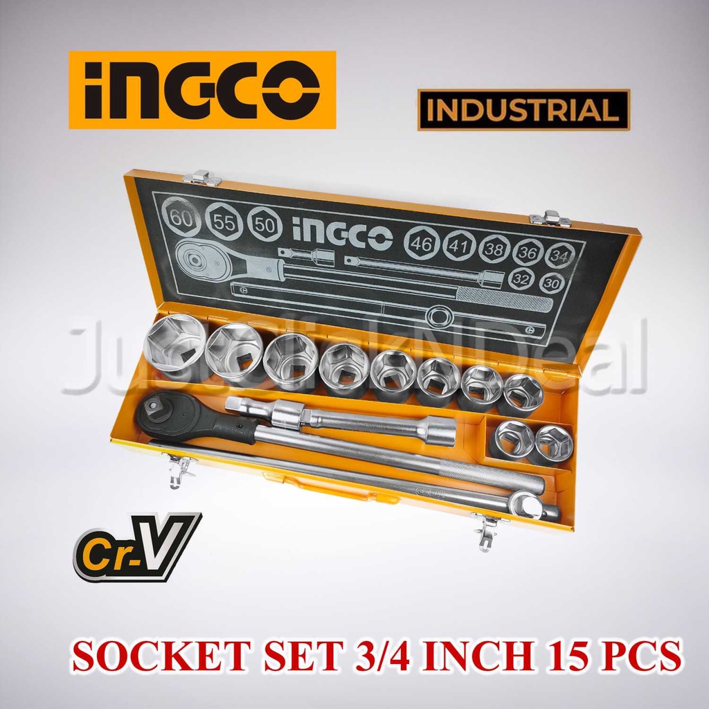 Ingco Socket Set 3/4 Inch 15 pcs Kunci Sock Kotak Besi