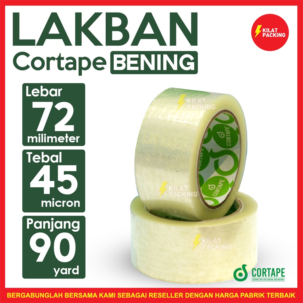

Lakban bening 3" inch 90 yard Cortape opp tape 72mm Murah SATUAN
