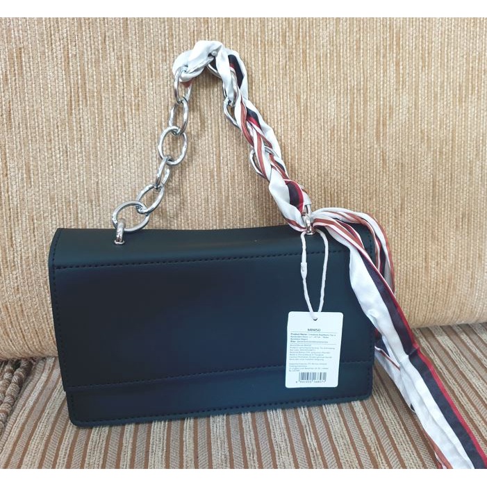 Miniso tas Selempang Bahu Pesta Syal Vintage Hitam
