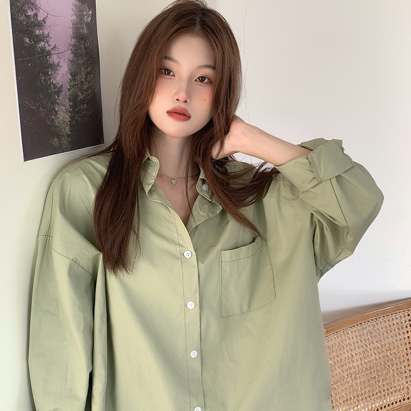 MOOGU ♡ L-4XL Oversize kemeja korea shirt blouse wanita satu saku