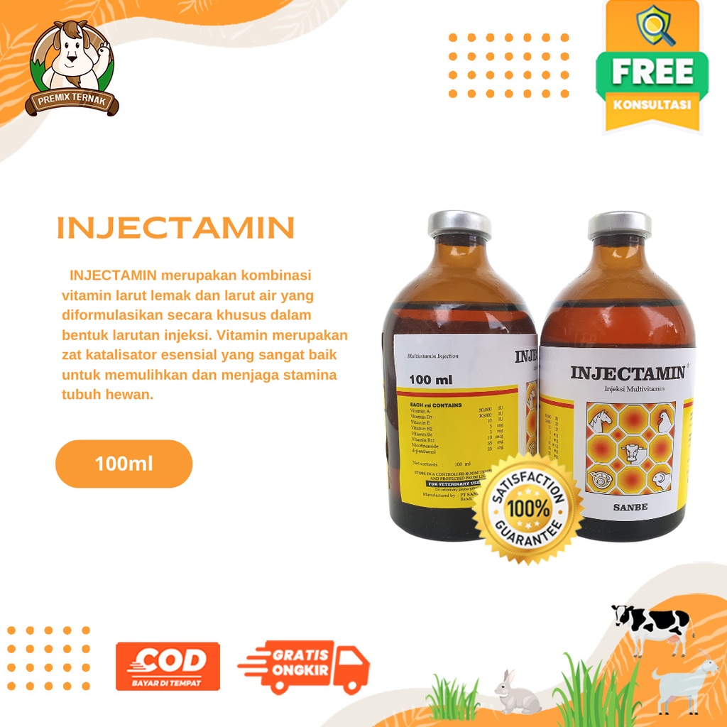 INJECTAMIN 100 ml SANBE - Multivitamin Dosis Tinggi Untuk Hewan