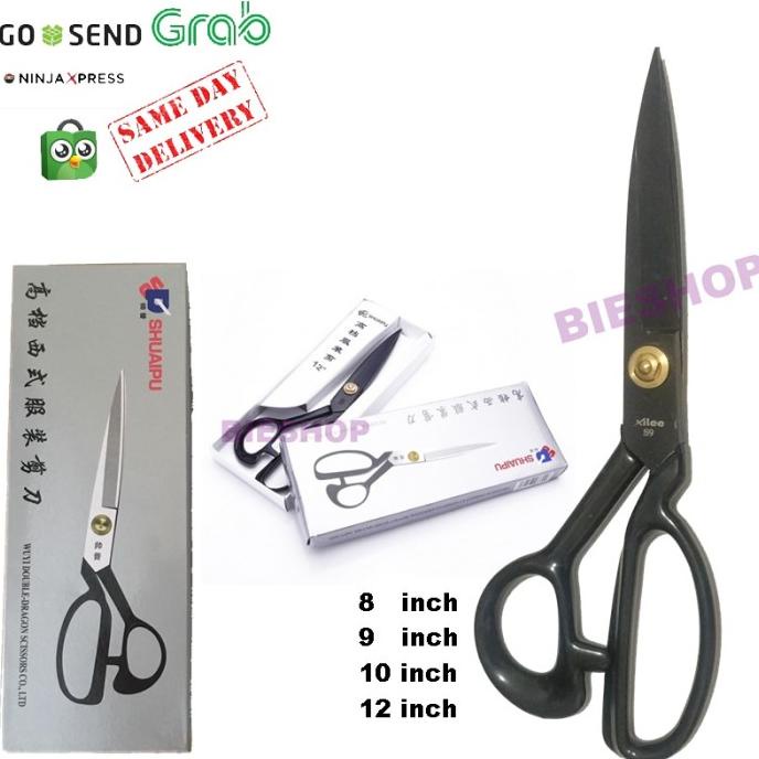 

[BISA COD] Gunting Kain SHUAIPU 8" 9" 10" 12" Sharp Baja Hitam Gagang Besi Karet