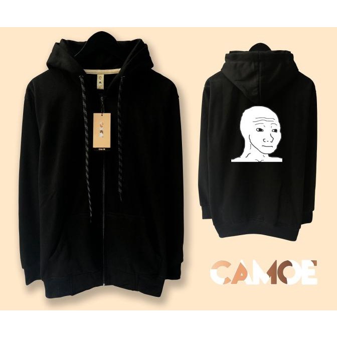 Jacket Crypto meme Wojak Sweater Hoodie Pria Bahan Fleece Sablon Polyflex Zipper Resleting Depan