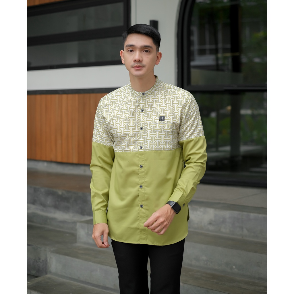 ALANZA KURTA PAKISTAN LONG SLEVE BAJU KOKO PRIA SUBLIM WARNA HIJAU LIME