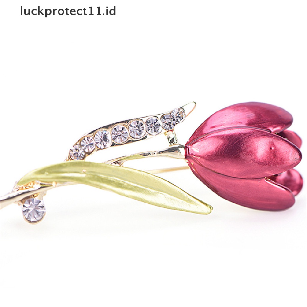 /Fashion Hot// Fashion// Elegan Bunga Tulip Bros Pin Berlian Imitasi Kristal Aksesoris Baju Perhiasan.