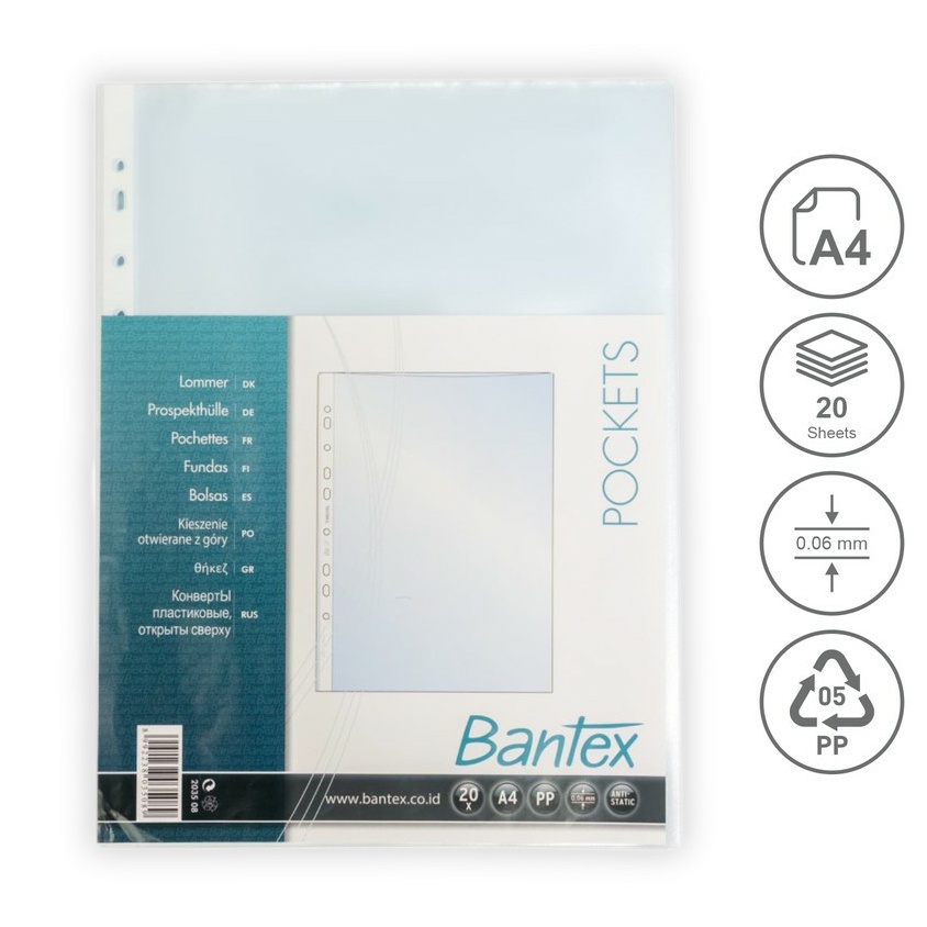 

Bantex PP Pocket File Sheet Protector A4 Isi 20 Lembar Antiglare