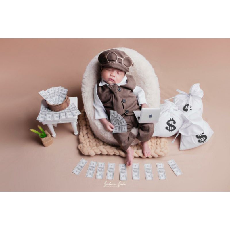 kostum mafia baby boss rompi topi properti foto newborn