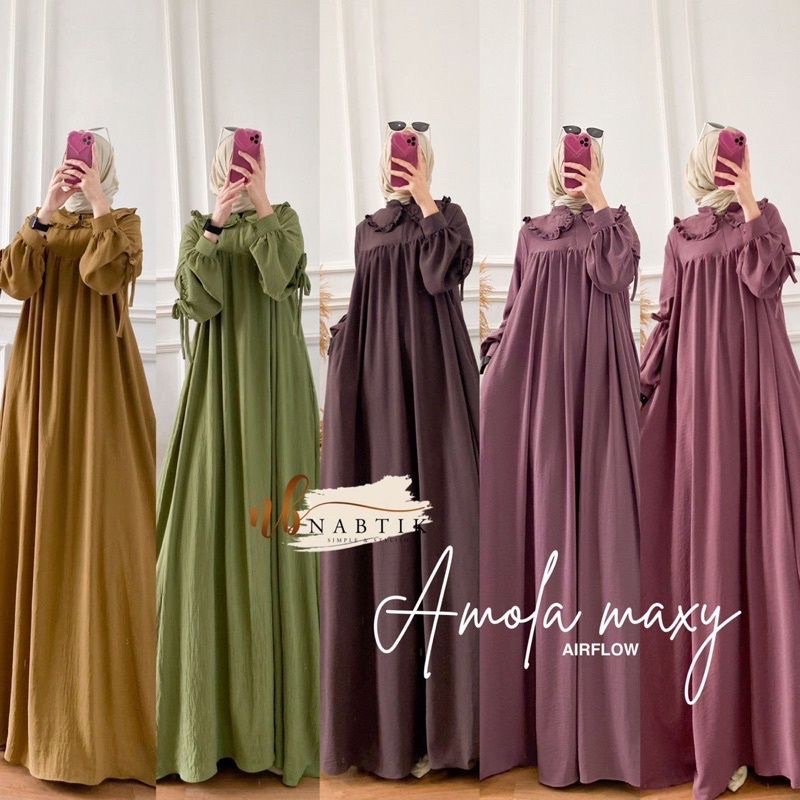 Amola Dress Gamis Crincle Airflow Premium Gamis Wanita LD 110 Busui