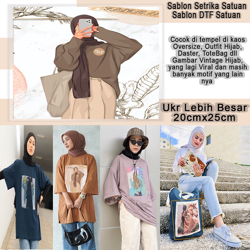 Sablon Printing setrika tinggal press motif hijab aesthetic sablon DTF vintage bisa di pasang di ber